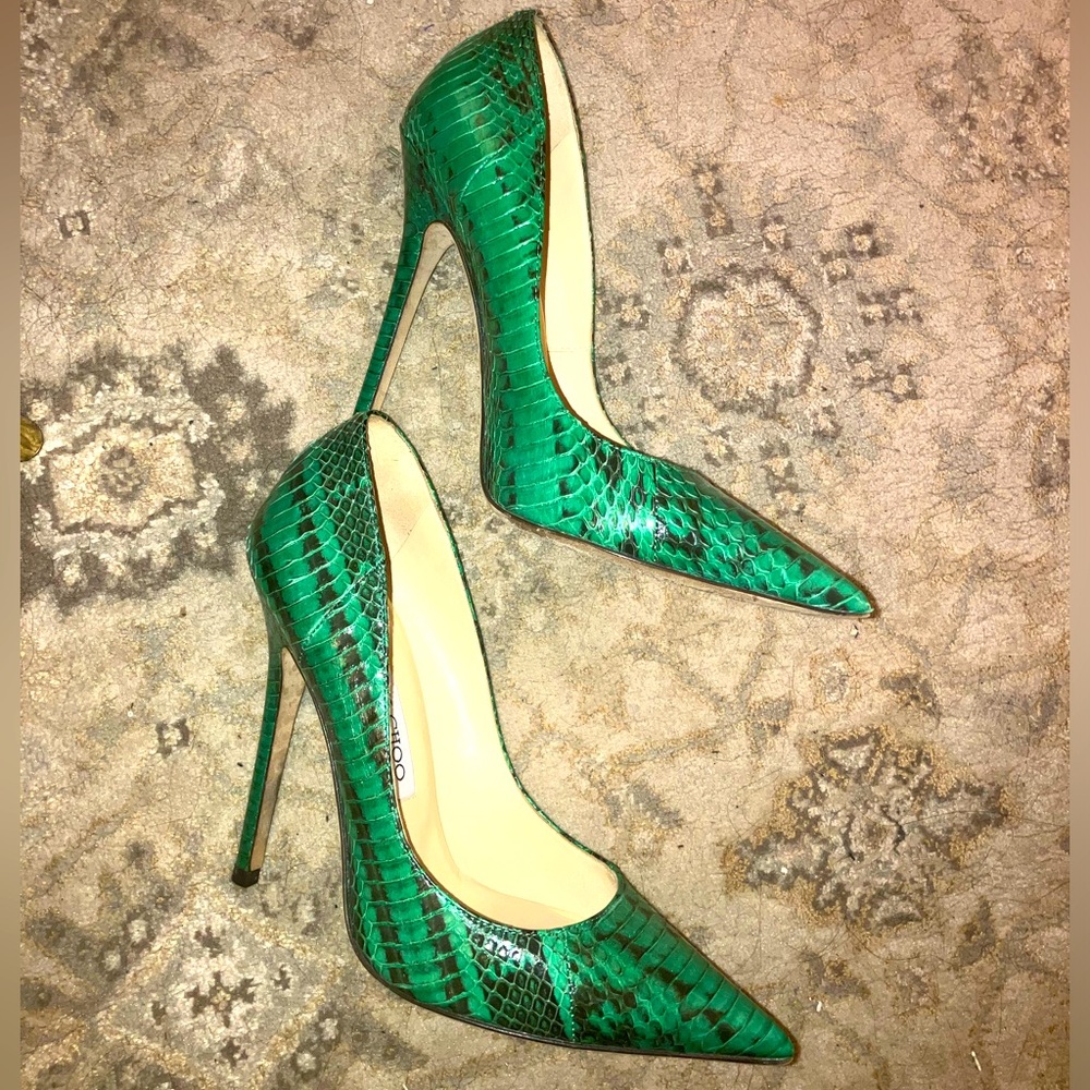 Jimmy Choo Anouk Green Python Embossed Leather Po… - image 2